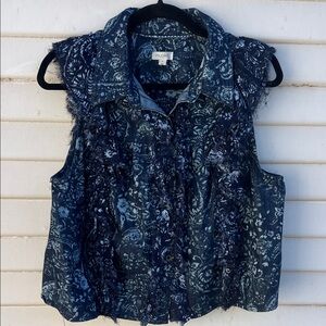 Pilcro Anthropologie: Denim Blue Floral Sleeveless Blouse